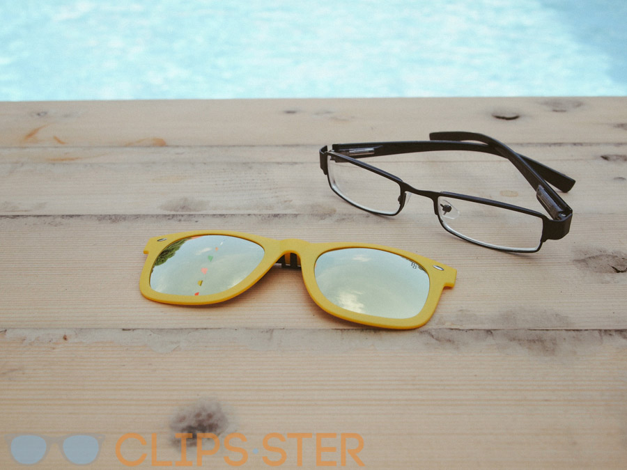 คลิปออนกันแดด Clipsster รุ่น Wayster กรอบเหลืองเลนส์เขียวปรอท