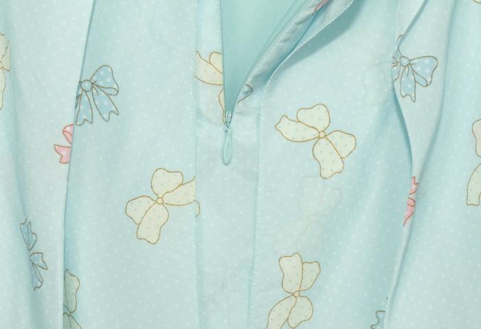 SK-176 กระโปรงแฟชั่น&ทำงาน ผ้าหางกระรอกพิมพ์ลายโบว์สีฟ้า มีโบว์ซ้อนกัน 2 ชั้น