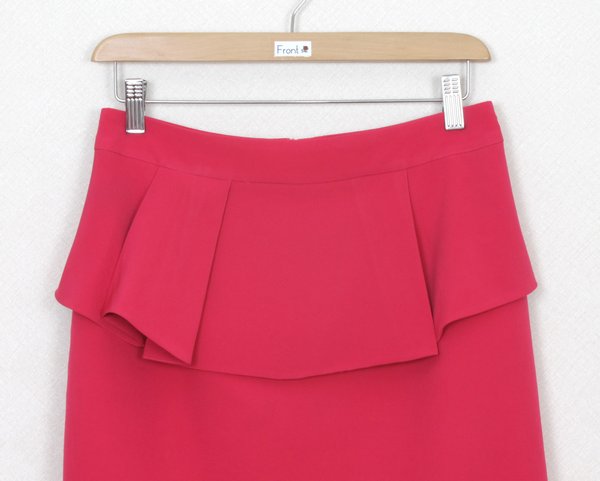 SK-276 กระโปรงแฟชั่น&ทำงาน ทรงสอบ ผ้าไหมอิตาลีสีชมพูบานเย็น หน้ากระโปรงจับจีบระบาย