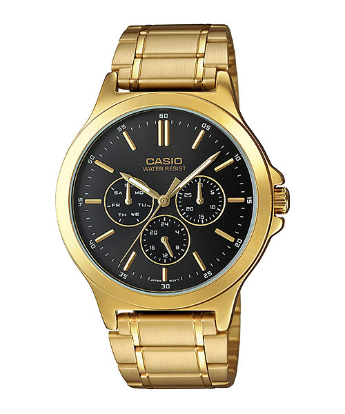 CASIO Standard รุ่น MTP-V300G-1AUDF สีทอง หน้าปัดดำ สายสแตนเลส สินค้าของเเท้
