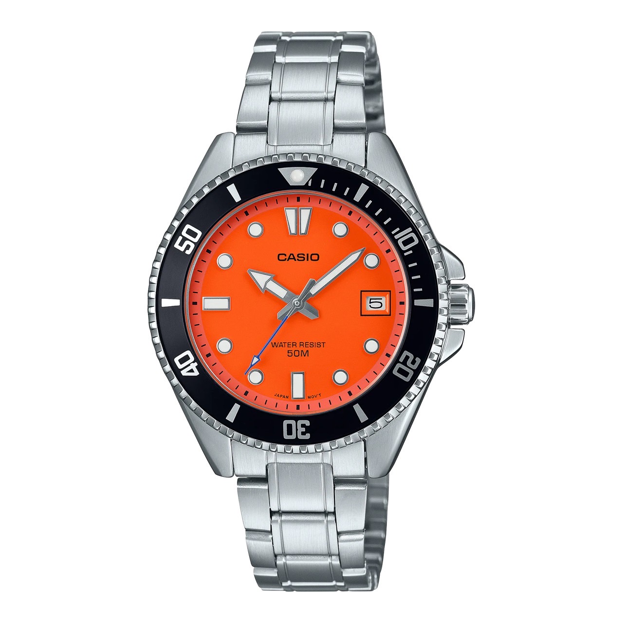 CASIO DURO MINI รุ่น MDV-10D-4A1VDF สีเงิน จอสีส้ม สายสแตนเลส สินค้าของเเท้ รับประกันศูนย์ CMG