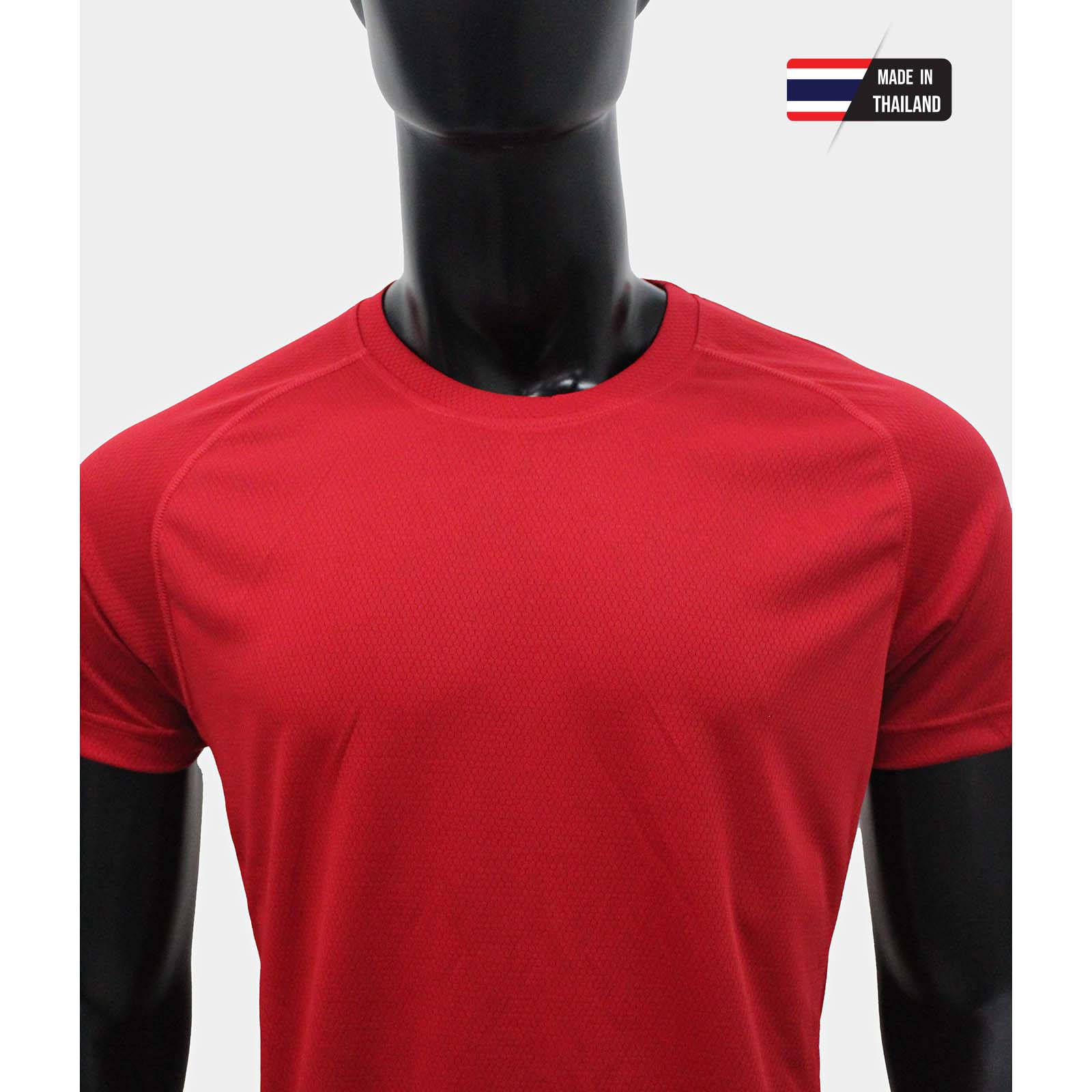 เสื้อคอกลม คอกลมไหล่สโลป ผ้าลายรังผึ้ง ไมโคร 100% สีแดง ใส่สบาย ระบายเหงื่อได้ดี