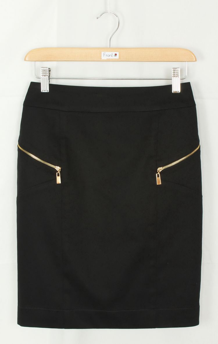 SK-120 กระโปรงแฟชั่น&ทำงาน ทรงสอบแต่งด้วยซิปฟันทอง ผ้าคอตต้อนญี่ปุ่นผสมสเปนเดกสีดำ