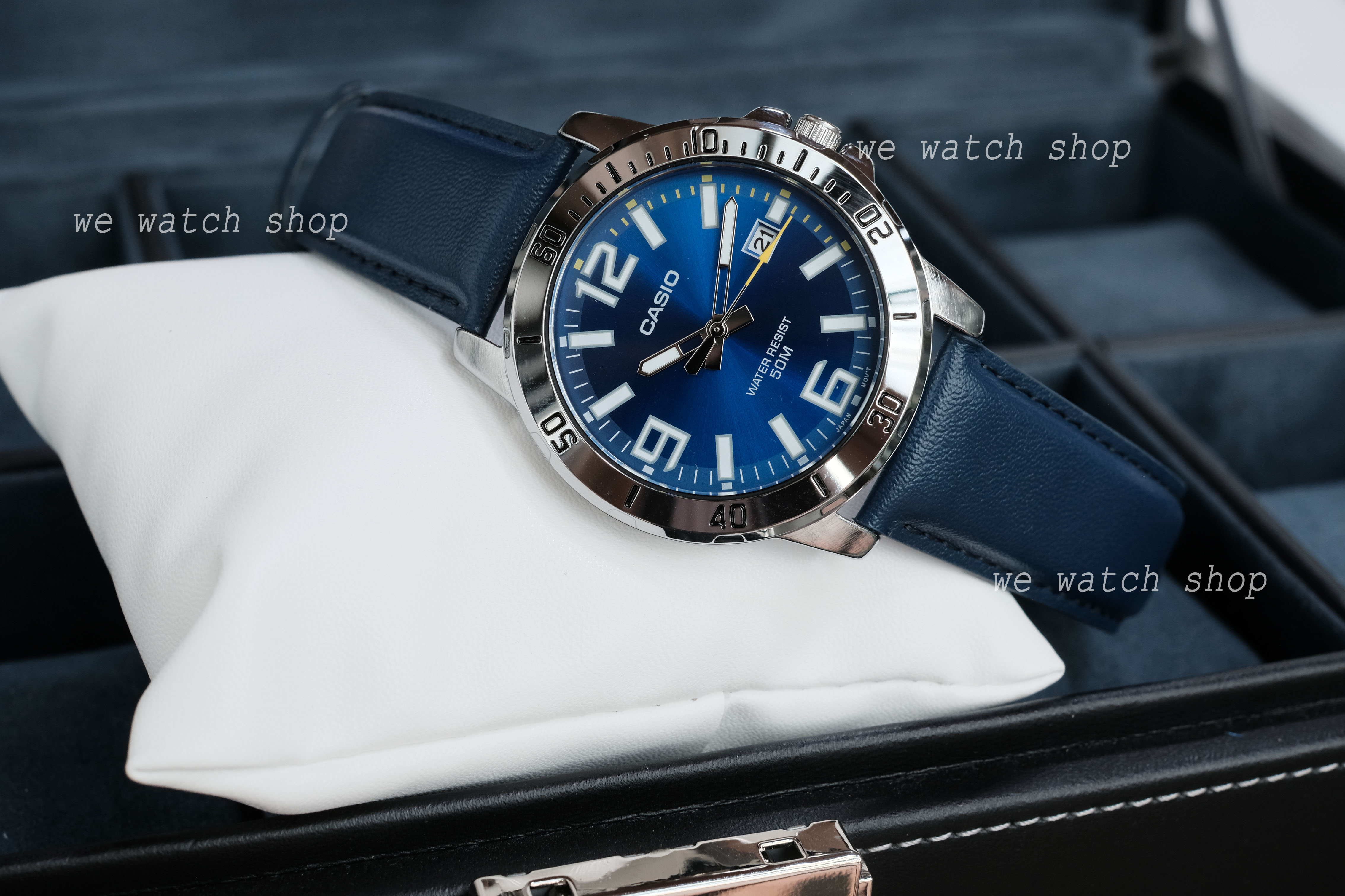 CASIO Standard รุ่น MTP-VD01L-2BVUDF สายหนัง สีน้ำเงิน กรมท่า สินค้าใหม่ ของแท้ รับประกันศูนย์ CMG