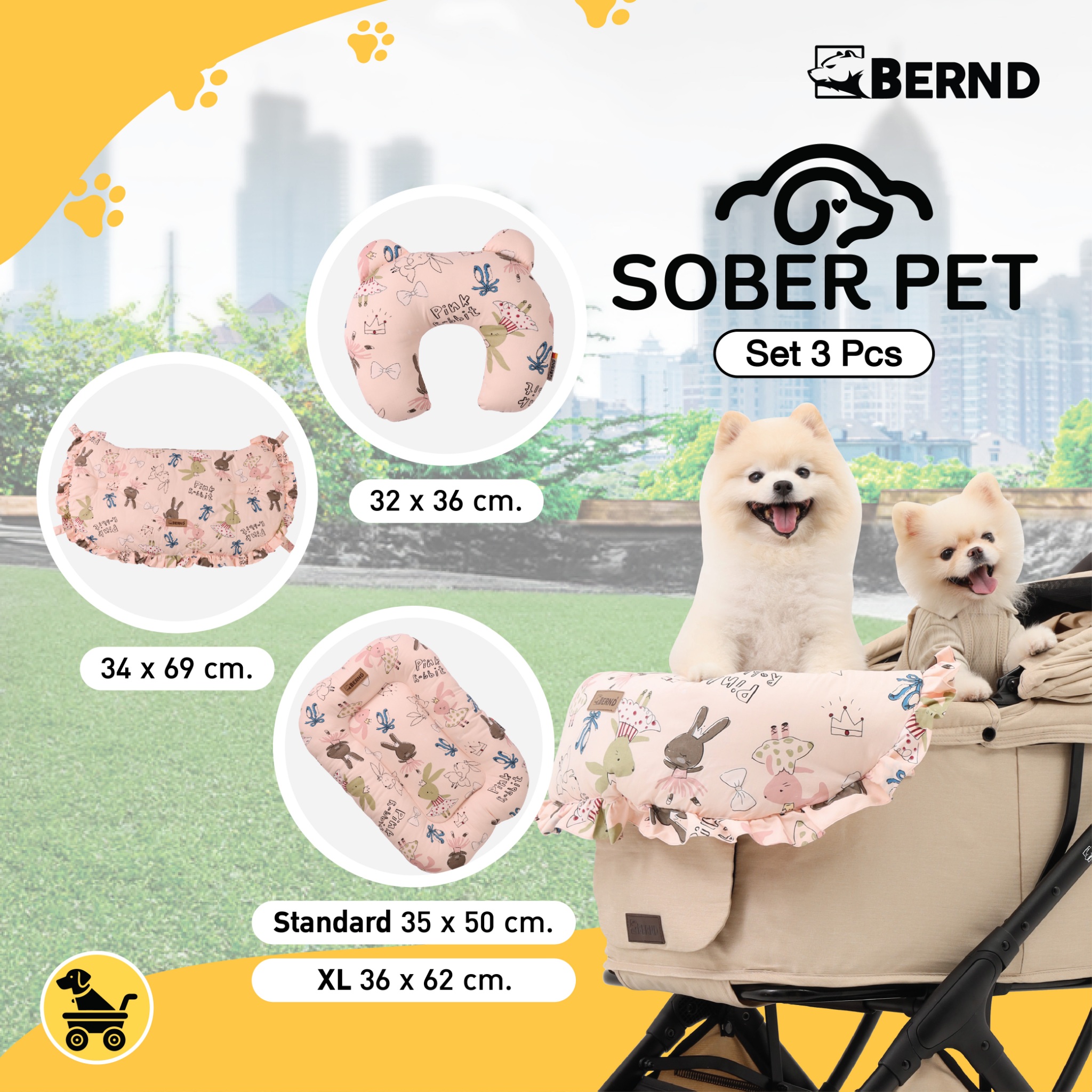 Sober Pet เบาะรองรถเข็นสัตว์เลี้ยง พร้อมผ้ากันน้ำลาย เเละหมอนรองนอน