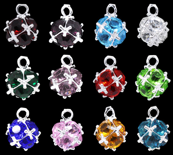 ตัวห้อย/จี้ โลหะเงินพลอยbirthstone ขนาด 14x10mm 1 ชิ้น 12 สี 12 เม็ด