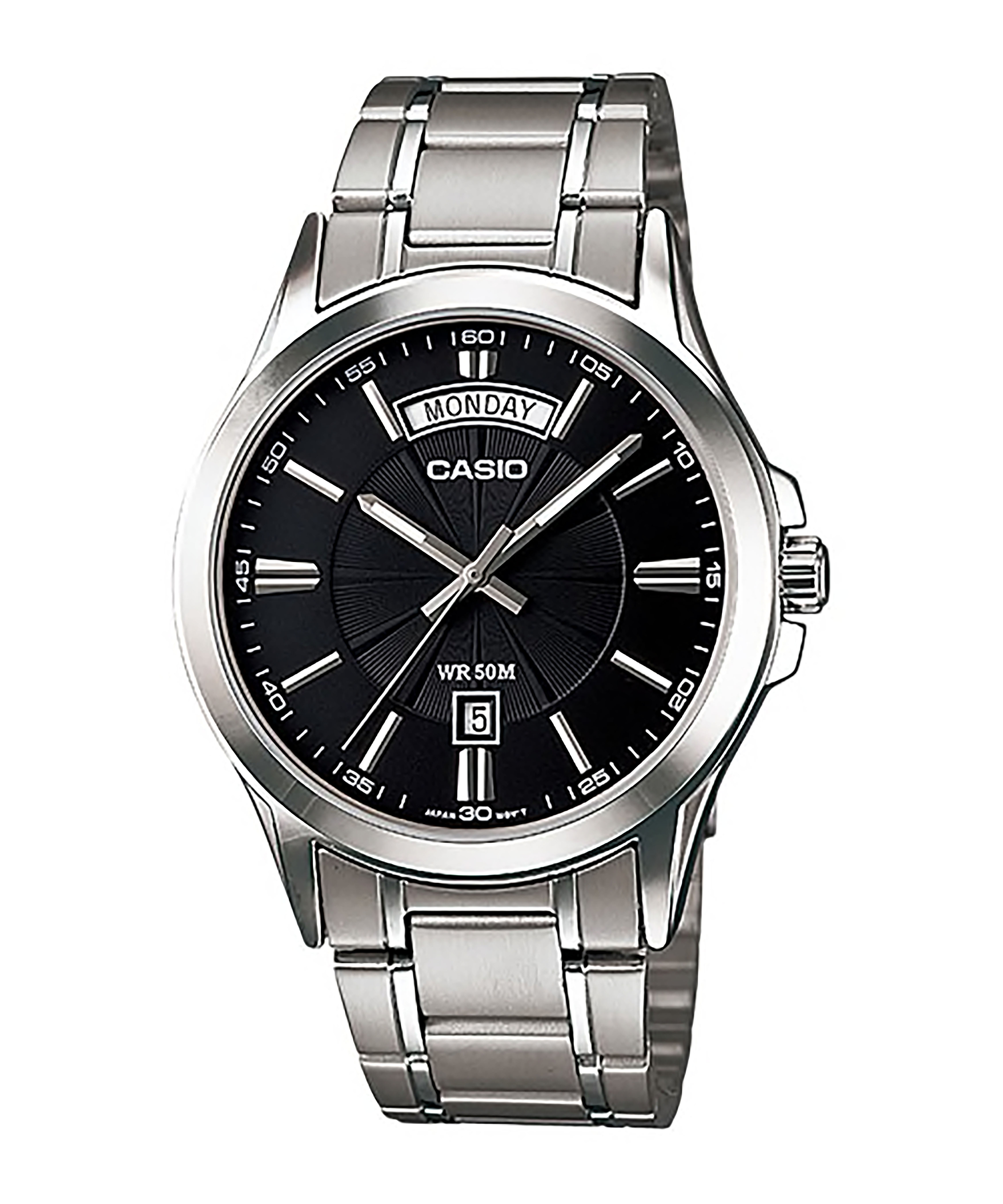 CASIO Standard รุ่น MTP-1381D-1AVDF สายสแตนเลสสีเงิน หน้าจอสีดำ สินค้าใหม่ ของแท้ รับประกันศูนย์ CMG