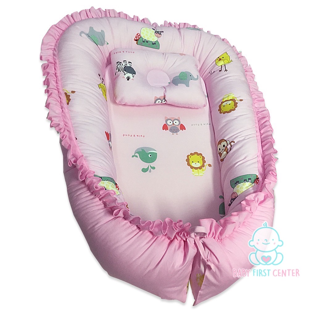 PalmandPond ที่นอนเด็ก ที่นอนรังนก ที่นอนทารก ถอดปลอกซักได้ทั้งใบ 100%Cotton (แถมหมอนหลุม)