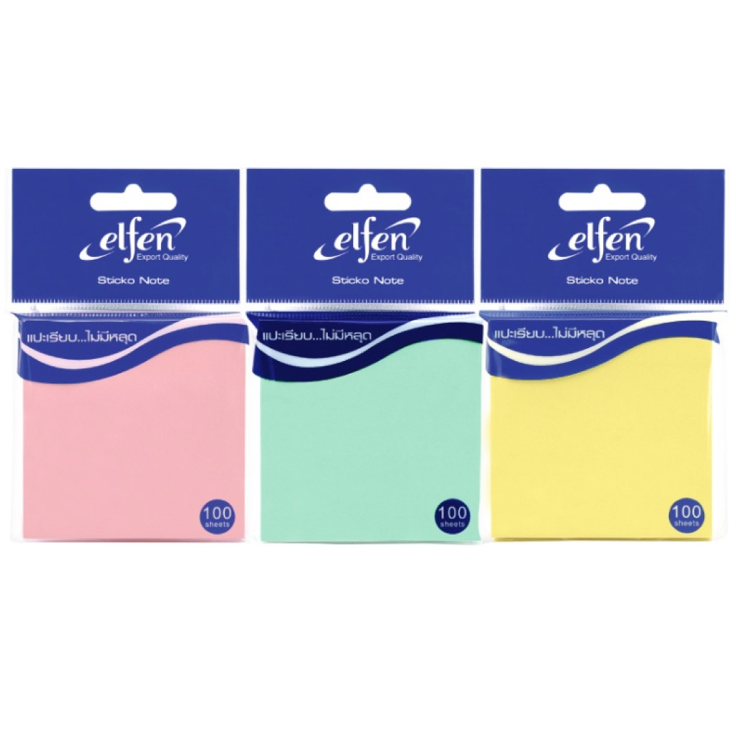กระดาษโน๊ต โพสต์อิท กาวในตัว Elfen ขนาด 3 x 3 นิ้ว จำนวน 100 แผ่น สีพาสเทล