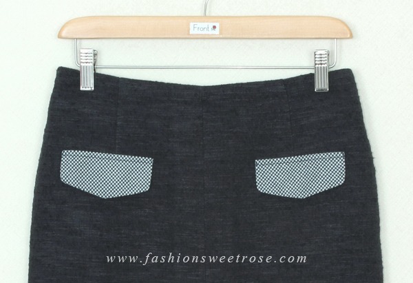 SK-305 กระโปรงแฟชั่น&ทำงาน ทรงสอบ ผ้า Channel สีน้ำเงินเข้ม มีกระเป๋าหน้า 2 ข้าง