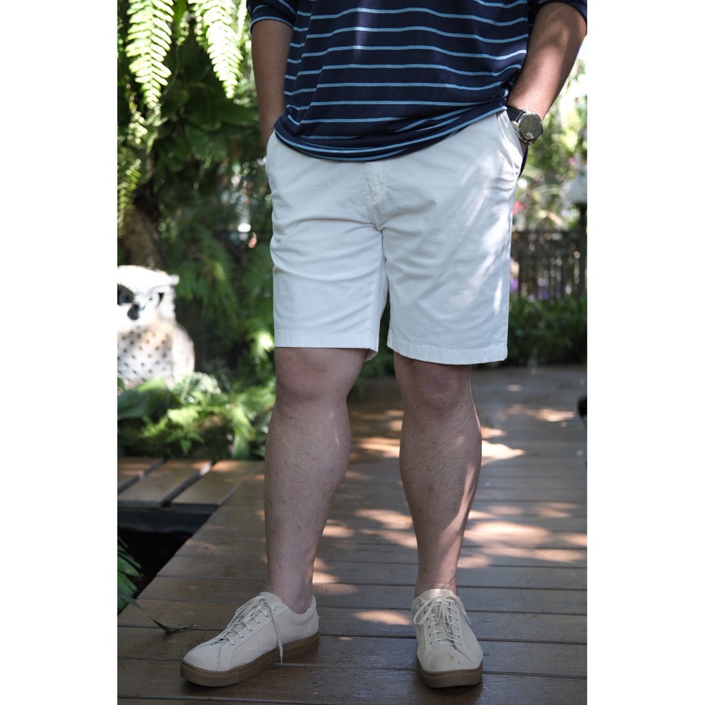 กางเกงขาสั้นผ้าChino ซิบผ้ายืด ไซต์ใหญ่ เอว 40-52" #CS/10 ขาว