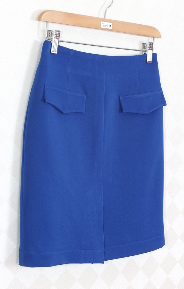 SK-279 กระโปรงแฟชั่น&ทำงาน ทรงสอบ ผ้า BM สีฟ้าน้ำทะเล มีกระเป๋าหน้า 2 ข้าง