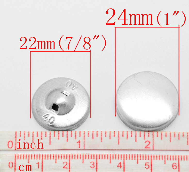 ตัวครอบโลหะอลูมิเนียมสำหรับปั๊มกระดุม ขนาด 24mmx24mm, 22mmx22mm 20 เซต