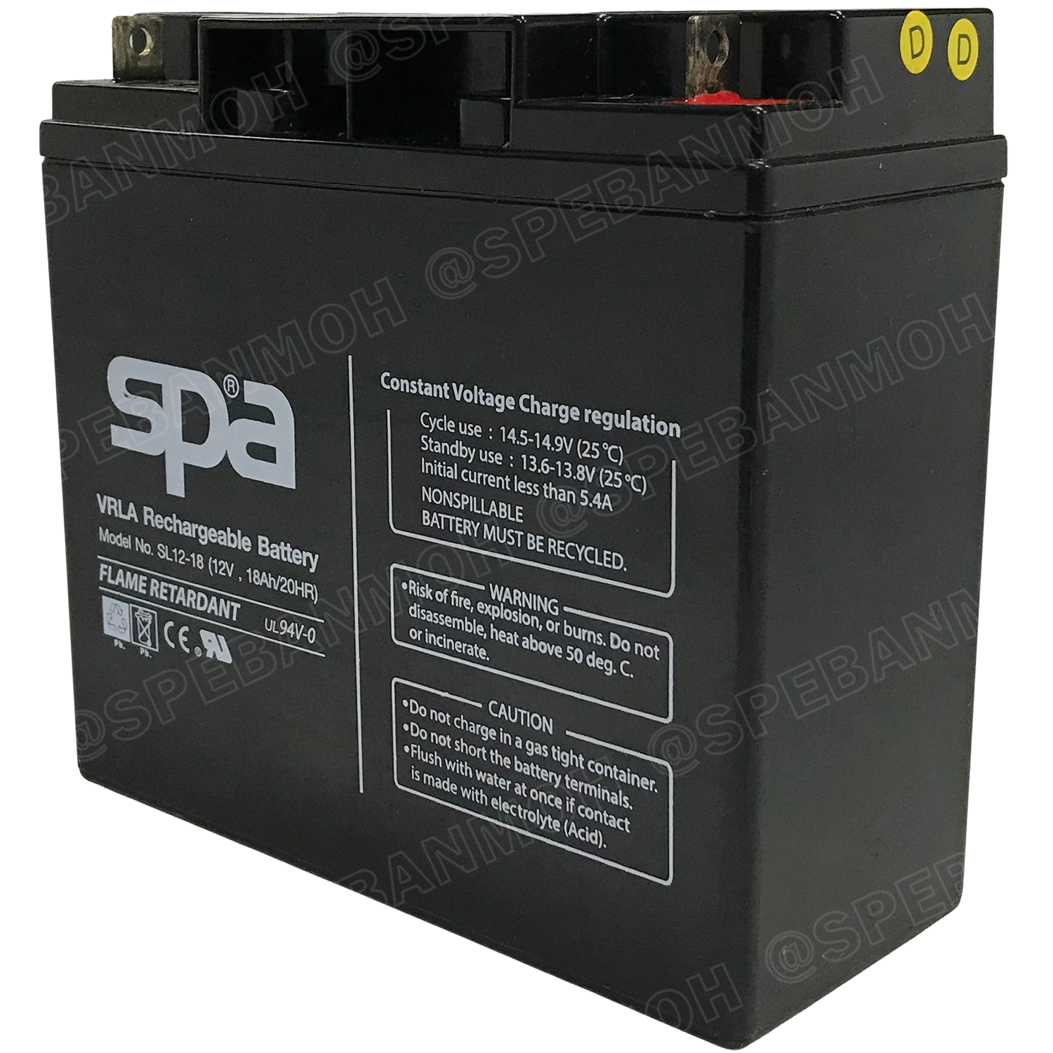 SL12-18 SPA Battery 12V 18A แบตเตอรี่แห้ง สำรองไฟ 12V 18Ah แบตเตอรี่สปา แบตเตอรี่ SPA แบตแห้ง SPA แบต UPS ไฟฉุกเฉิน ระบบเตือนภัย แบตเครื่องสำรองไฟ แบตไฟฉุกเฉิน แบตUPS แบตเตอรี่แห้ง SPA Valve Regulated Lead Acid Battery แบตเตอรี่ชนิดแห้ง ไม่ต้องเติม