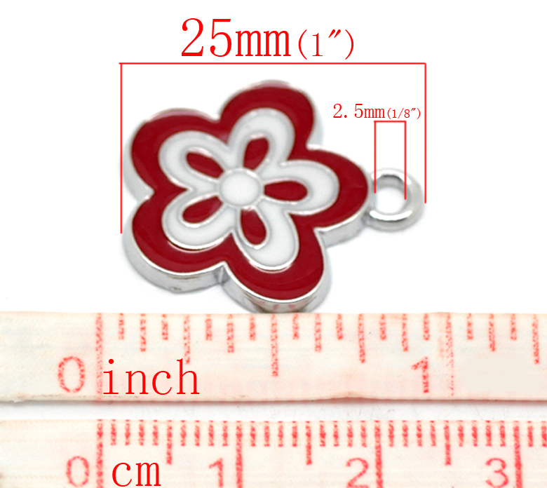 ตัวห้อยโลหะเคลือบรูปดอกไม้ ขนาด 22x20mm 5 อัน คละสี