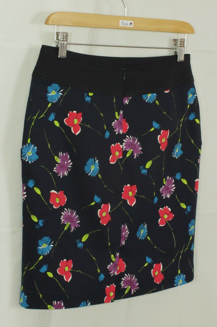 SK-181 กระโปรงแฟชั่น&ทำงาน ทรงสอบ ผ้าญี่ปุ่นผสมสเป็นเด็กพิมพ์ลายดอกไม้โทนน้ำเงิน