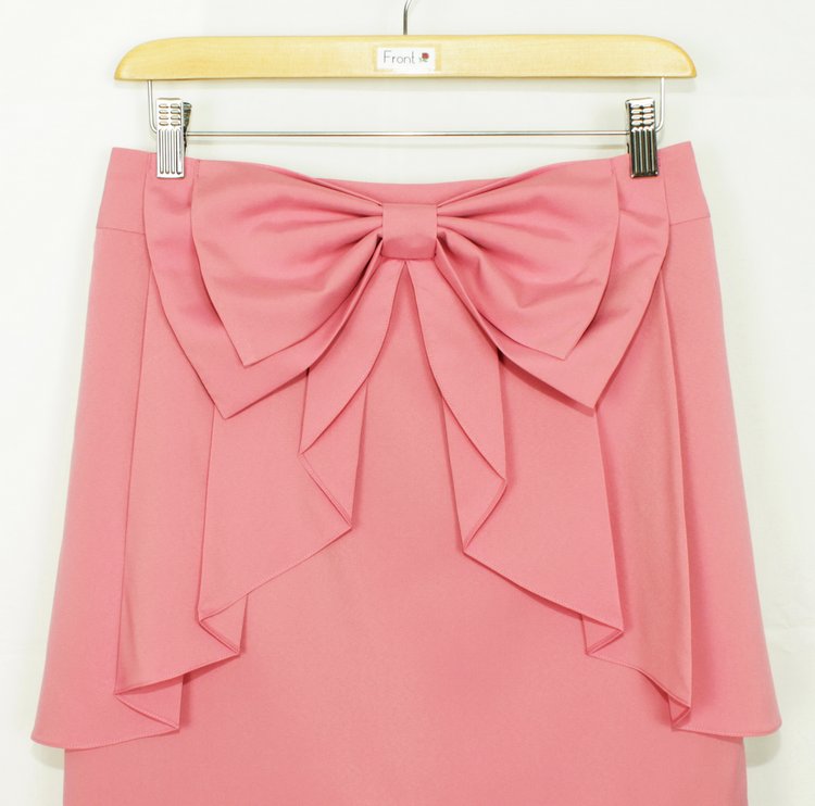 SK-177 กระโปรงแฟชั่น&ทำงาน ผ้าไหมอิตาลีสีชมพูอมม่วง มีโบว์ซ้อนกัน 2 ชั้น