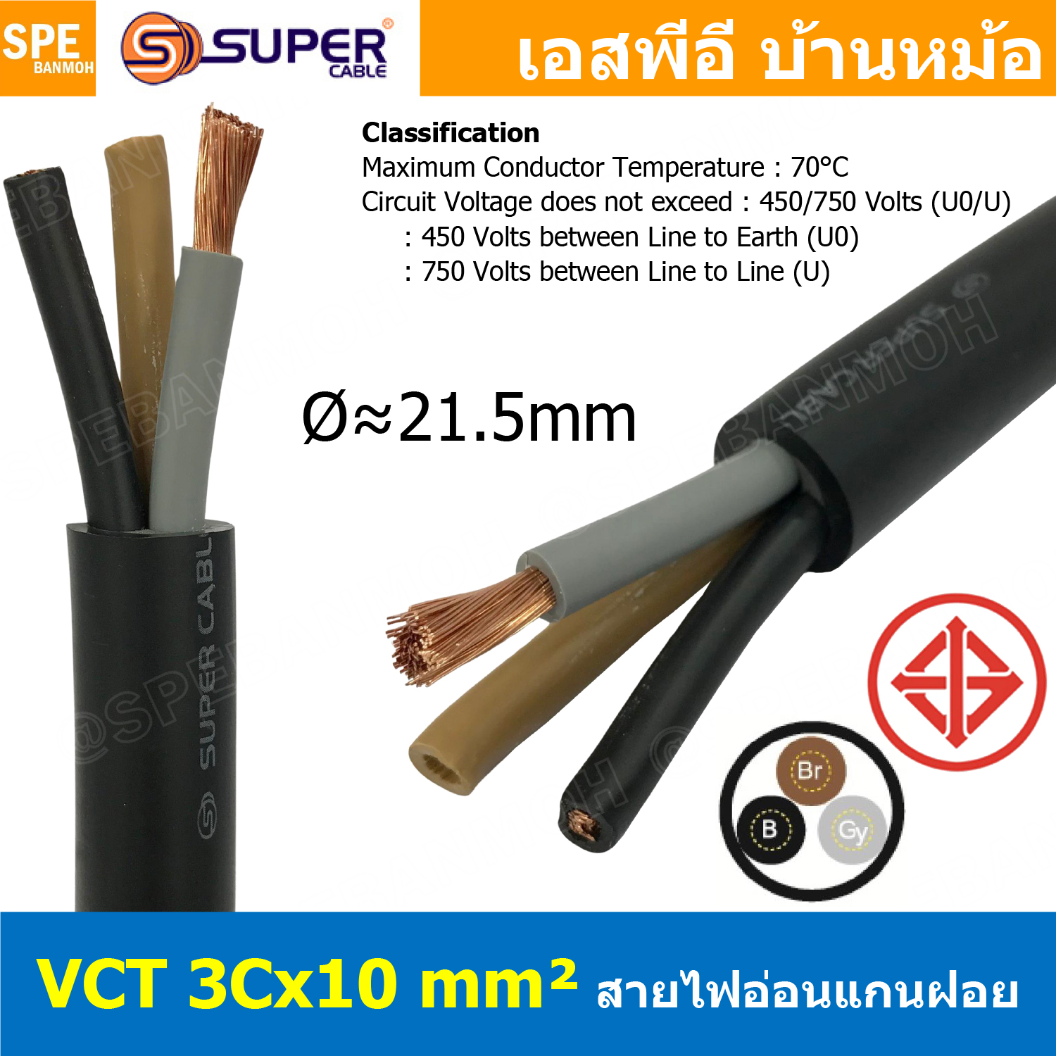 [ 1 เมตร ] VCT 3X10.0 สายคอนโทรลเมน สายอ่อน 3Cx10 mm2 Flexible annealed copper สายไฟเดินเมน 3คอร์ 10 sq.mm VCT 3C VCT 3คอร์ 10มิล สายไฟบ้าน VCT 3C X 10.0 สายVCT สายไฟเมน สายไฟบ้าน สายปลั๊ก VCT AC Power Cable สายพาวเวอร์ สายดำ VCT Cable สายไฟ วีซีที