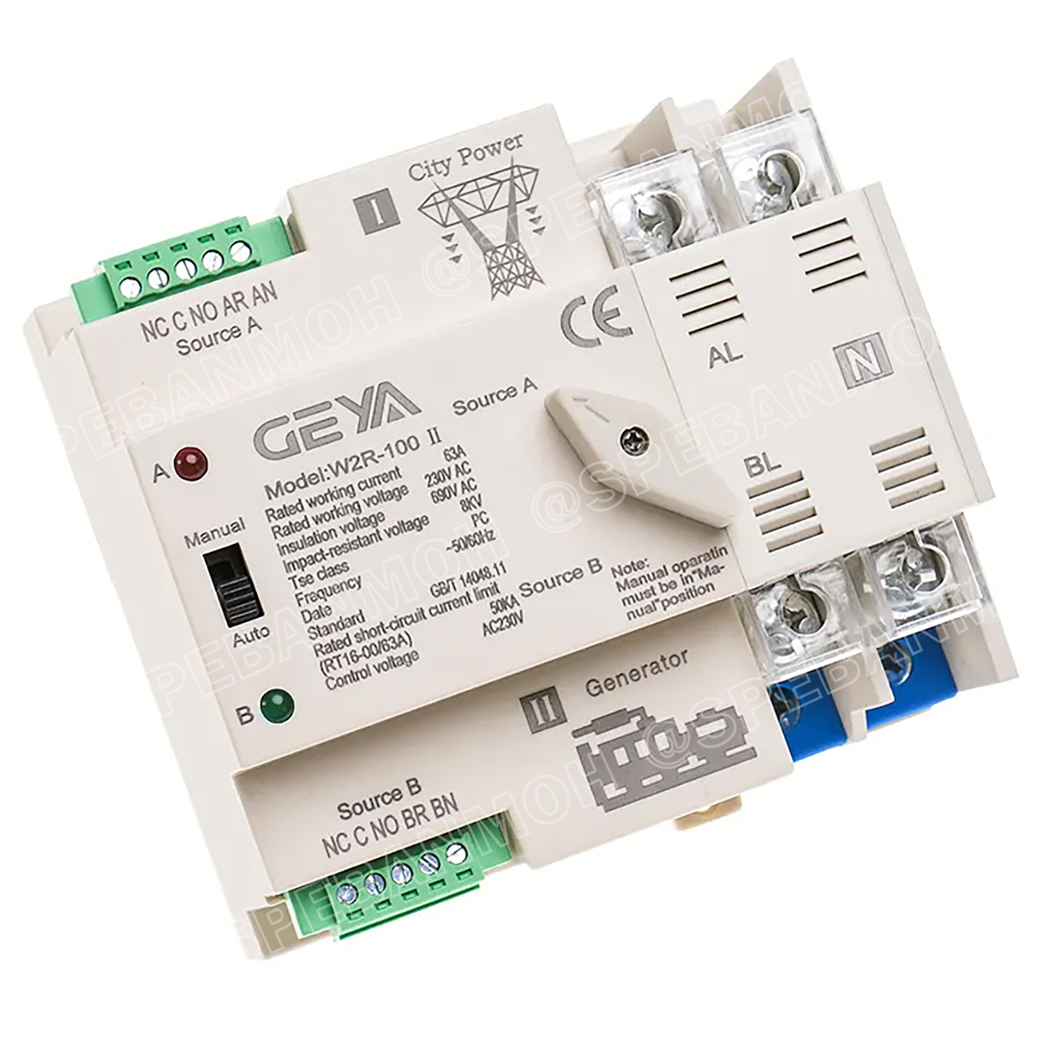 W2R-100-2P-100A-Generator สวิตซ์สลับแหล่งจ่ายไฟ อัตโนมัติ ระหว่าง ไฟบ้าน และ เครื่องปั่นไฟ ( City Power-Generator ) Automatic Transfer Switch 2P 100A อุปกรณ์สลับแหล่งจ่ายไฟอัตโนมัติ ระบบไฟฟ้าสำรอง สำรองไฟ สวิทช์สับเปลี่ยนอัตโนมัติ 2โพล 100แอมป์