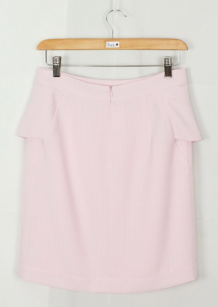 SK-188 กระโปรงแฟชั่น&ทำงาน ทรงสอบ ผ้า CHANEL สีชมพู ด้านหน้ากระโปรงจับจีบระบาย