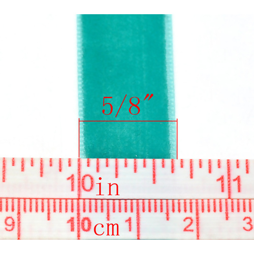 ริบบิ้นผ้ากำมะหยี่สีเขียวอมฟ้า กว้าง 5/8 นิ้ว (16 มม.)ยาว 10 หลา