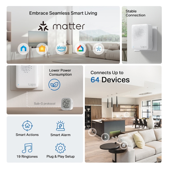 TP-Link Tapo H100 V1.2 Smart Hub with Chime ฮับเชื่อมต่ออุปกรณ์ Tapo สมาร์ทโฮม ได้สูงถึง 64 อุปกรณ์ รับประกัน 2 ปี