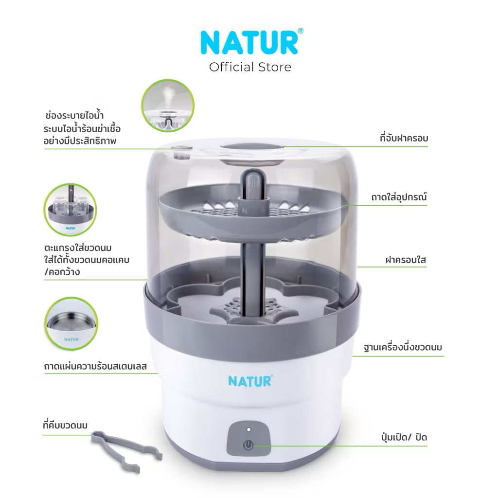NATUR เนเจอร์ เครื่องนึ่งขวดนม เครื่องนึ่งขวดนมไฟฟ้า รุ่น Tiny Clean