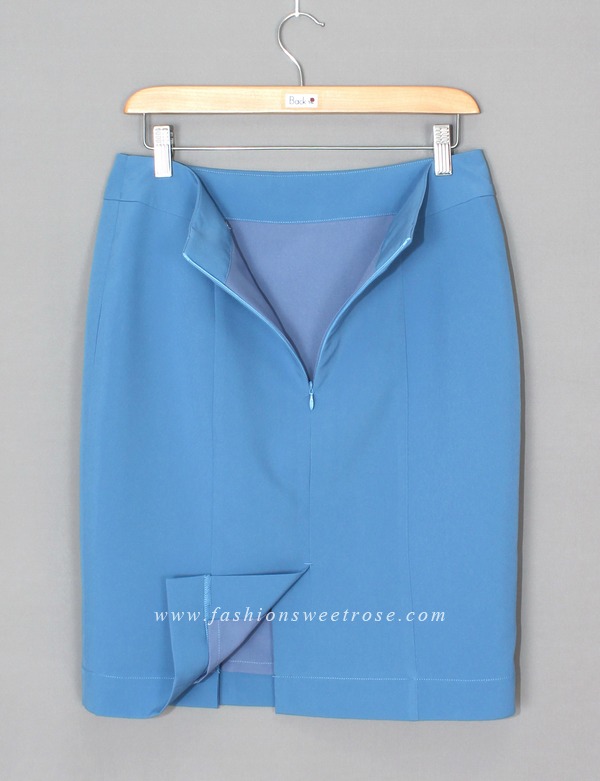 SK-447 กระโปรงแฟชั่น&ทำงาน ทรงสอบ ผ้าไหมอิตาลีสีฟ้า