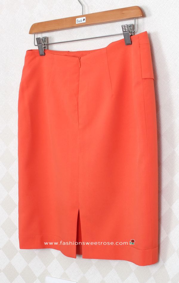 กระโปรงแฟชั่น&ทำงาน กระโปรงทรงสอบผ้าไหมอิตาลีสีส้ม ตัดแต่งด้วยผ้า 2 ชิ้น / SK-278