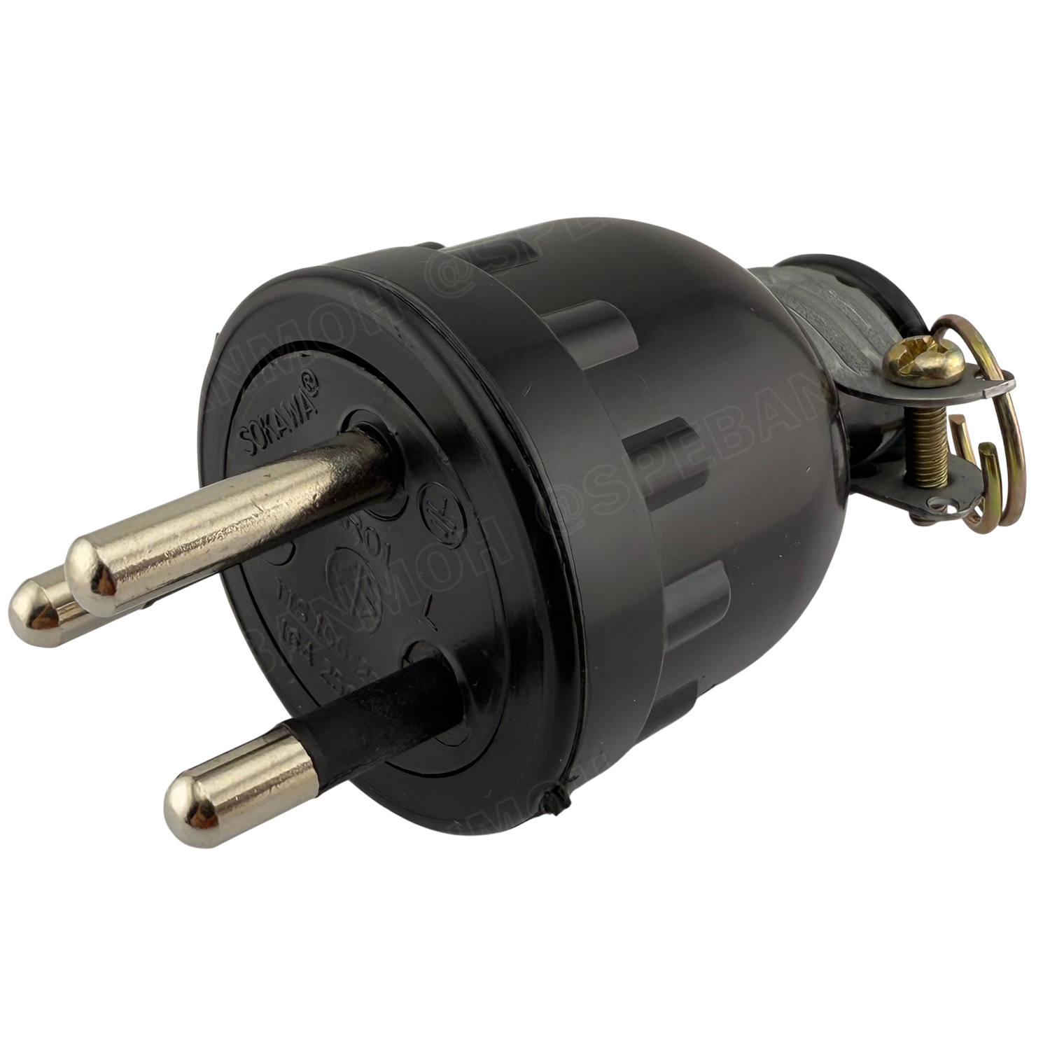 [ 1 ชิ้น ] S-312 ปลั๊กยาง 3 ขากลม มีห่วง SOKAWA สีดำ 16A 250VAC มอก.166-2549 ปลั๊กตัวผู้ มีกราวด์ แบบยาง ปลั๊ก ตัวผู้ หัวปลั๊ก เต้าเสียบ ปลั๊กตัวผู้ โซคาว่า TIS 3500W ขั้วทองเหลือง AC Plug 16แอมป์ สำหรับต่อสายไฟ