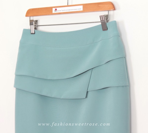 SK-470 กระโปรงทรงสอบ ผ้า Double Twist สีฟ้าพาสเทล