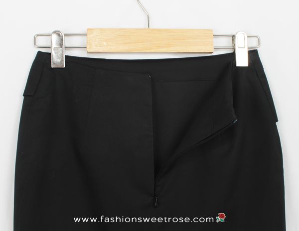 กระโปรงแฟชั่น&ทำงาน กระโปรงทรงสอบผ้าคอตต้อนญี่ปุ่นสีดำ ตัดแต่งด้วยผ้า 2 ชิ้น / SK-109