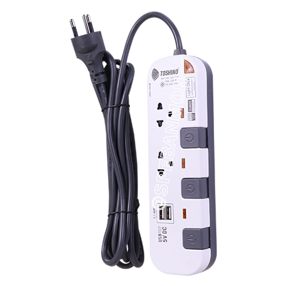 P2375USB-3M ปลั๊กพ่วง Toshino รางปลั๊กไฟ P Series รุ่น P2375USB 3 เมตร 2ช่อง 2USB 2.1A 3สวิตซ์ 3เมตร 250V 10A 2300W ระบบ Surge Protection ป้องกันไฟกระชาก Circuit Breaker ป้องกันไฟเกิน ผลิตจากวัสดุไม่ลามไฟ ม่านนิรภัย ป้องกันนิ้วมือสัมผัสทองเหลืองด้านใน ไฟแ