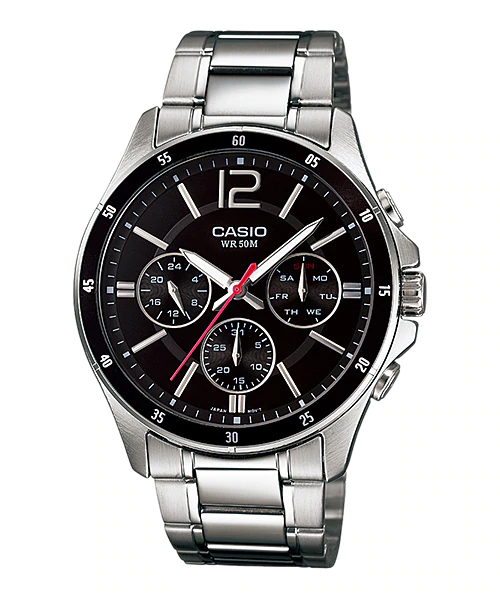 CASIO Standard รุ่น MTP-1374D-1AVDF สีเงิน หน้าปัดดำ เข็มวิสีแดง สินค้าของเเท้ รับประกันศูนย์ CMG