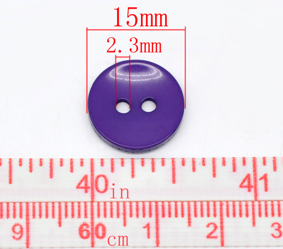 B14222 กระดุมเรซิ่น 2 รู 15mm. 100 เม็ด คละสี