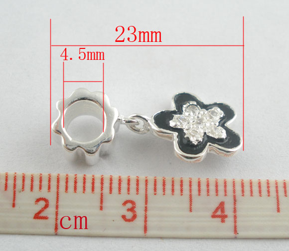 จี้ ตัวห้อยเงินแท้ 925 Sterling Silver ที่แขวนรูใหญ่ประมาณ 4.5 มม. จี้พลอย Rhinestone รูปดอกไม้ 1 ชิ้น