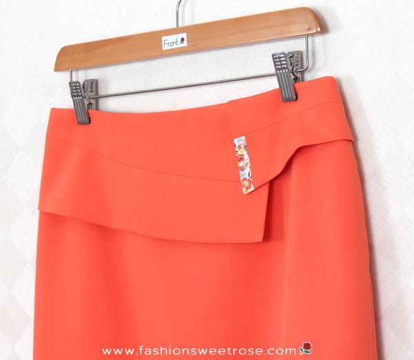 กระโปรงแฟชั่น&ทำงาน กระโปรงทรงสอบผ้าไหมอิตาลีสีส้ม ตัดแต่งด้วยผ้า 2 ชิ้น / SK-278