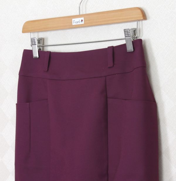 SK-272 กระโปรงแฟชั่น&ทำงาน ทรงสอบ ผ้าญี่ปุ่นผสมสเปนเด็กสีม่วงเปลือกมังคุด