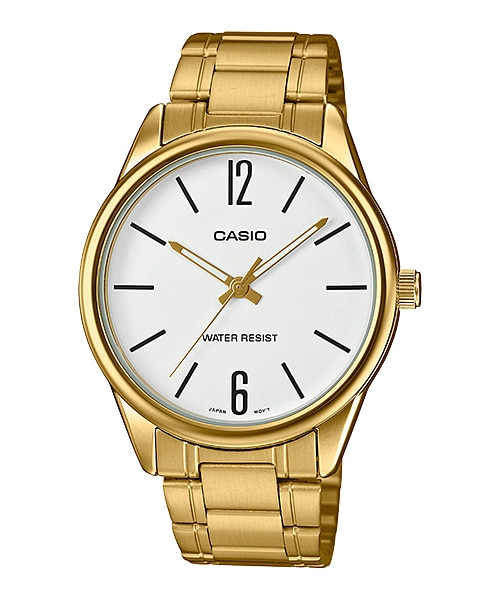 CASIO Standard รุ่น MTP-V005G-7BUDF สีทอง หน้าปัดขาว สายสแตนเลส