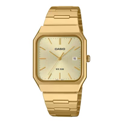 CASIO Standard รุ่น Mtp-b185g-9avdf สายสีทอง หน้าปัดสีทอง สินค้าของเเท้ รับประกันศูนย์ CMG