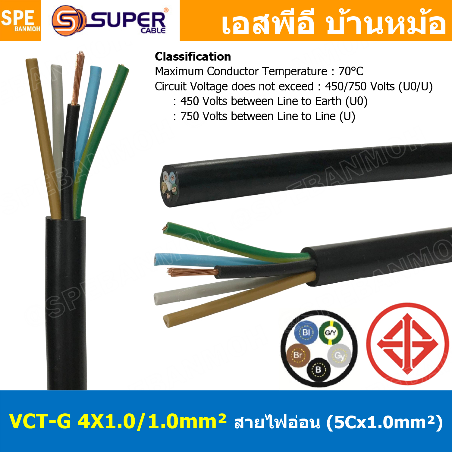 [ 1 เมตร ] VCT-G 4X1/1 สายคอนโทรลและสายอ่อน 4 คอร์ + กราวด์ x 1.0 sq.mm VCT 4C+GRD VCT 5คอร์ VCT 5C X 1.0 สายVCT สายไฟเมน สายไฟบ้าน สายปลั๊ก VCT AC Power Cable สายพาวเวอร์ สายคอมพิวเตอร์ สายดำ VCT Cable สายไฟ วีซีที สายกราวด์
