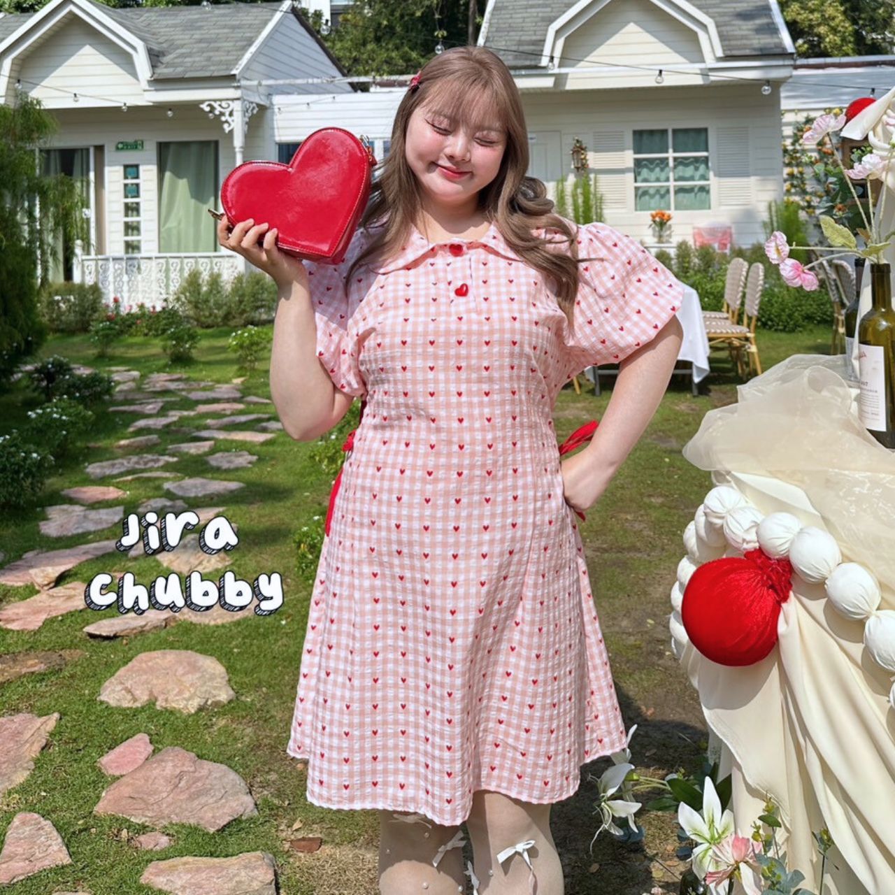 J096 เดรสสาวอวบ อกได้ถึง 48นิ้ว หน้าผ้า50นิ้ว แดง ชมพู อก 38-48 นิ้ว