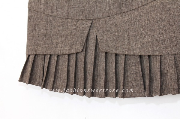 SK-427 กระโปรงแฟชั่น&ทำงาน ทรงสอบ ผ้าคอตต้อนลินินไอริส สีน้ำตาล ชายกระโปรงจับจีบรอบตัว