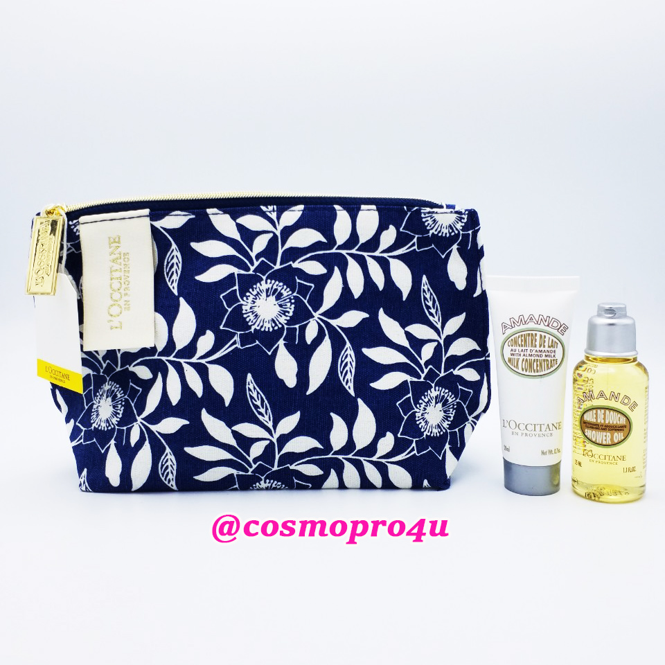 (set) LOCCITANE Amande 2 ชิ้น เล็ก + กระเป๋ากรมท่า : Shower Oil 35ml, Milk Concentrate 20ml ล็อคซิทาน อัลมอนด์ อาบน้ำ+ทา