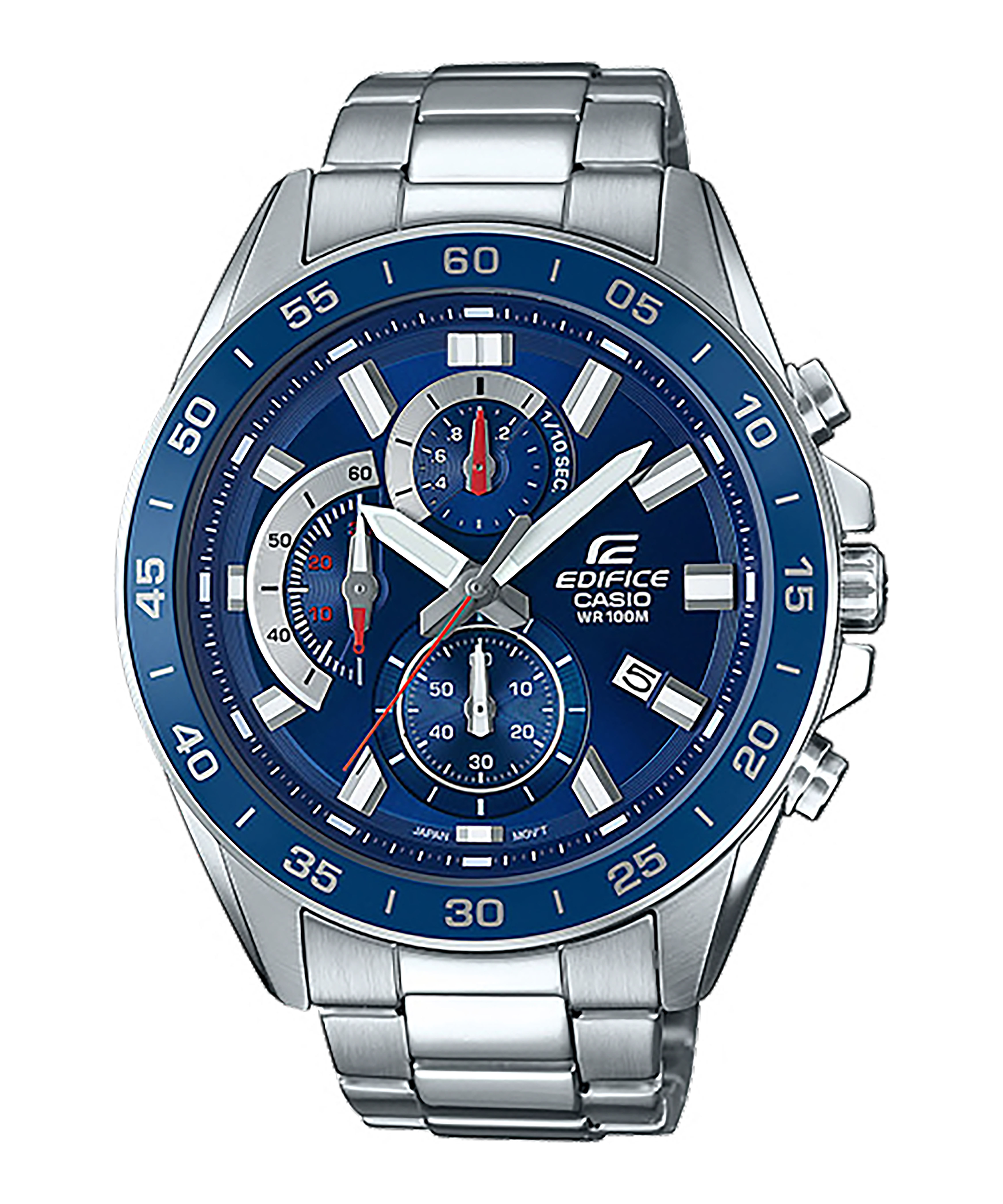 CASIO EDIFICE รุ่น EFV-550D-2AVUDF สายสแตนเลส สีเงิน จอสีน้ำเงิน สินค้าใหม่ ของแท้ รับประกันศูนย์ CMG