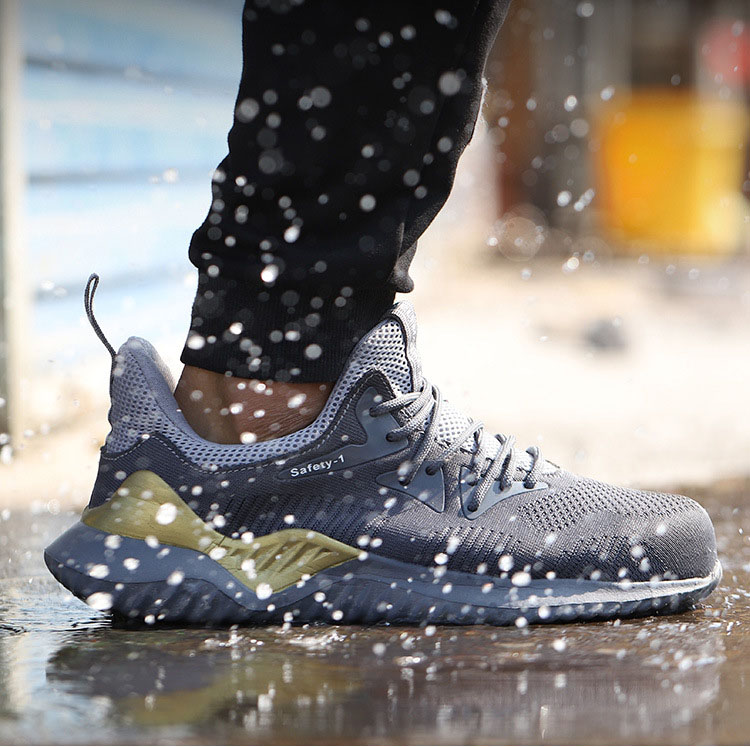 HOT SPORT NO.6 รองเท้าเซฟตี้ผ้าใบ หัวเหล็ก ดีไซน์สปอร์ต (สีเทา/สีดำ)