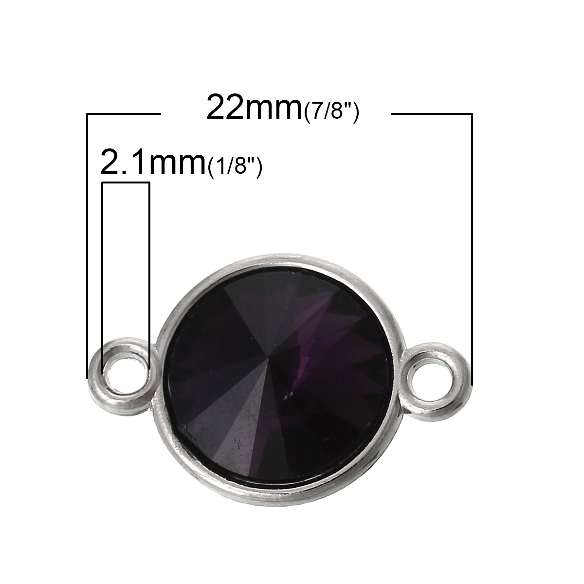 ตัวเชื่อมต่อ connector อัลลอยด์ เม็ดพลอยไรน์สโตนสีม่วงเข้ม ขนาด 22 mm 5 ชิ้น