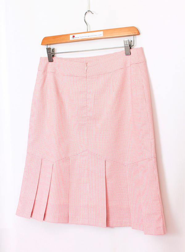 SK-478 กระโปรงทรงปลายบาน ผ้าคอตต้อนญี่ปุ่นสีชมพูพิมพ์ลายสก๊อตเล็กๆ