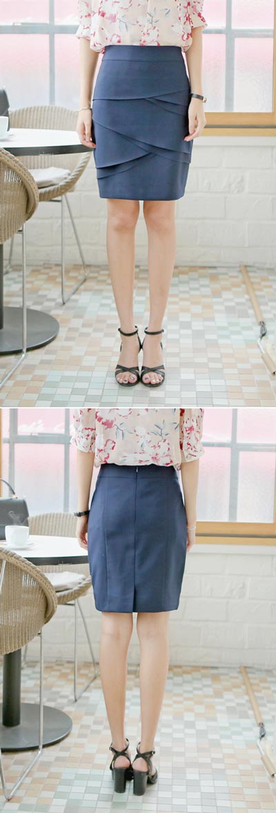 กระโปรงแฟชั่น&ทำงาน ทรงสอบ ผ้าไหมอิตาลีสีฟ้าน้ำทะเล / SK-255