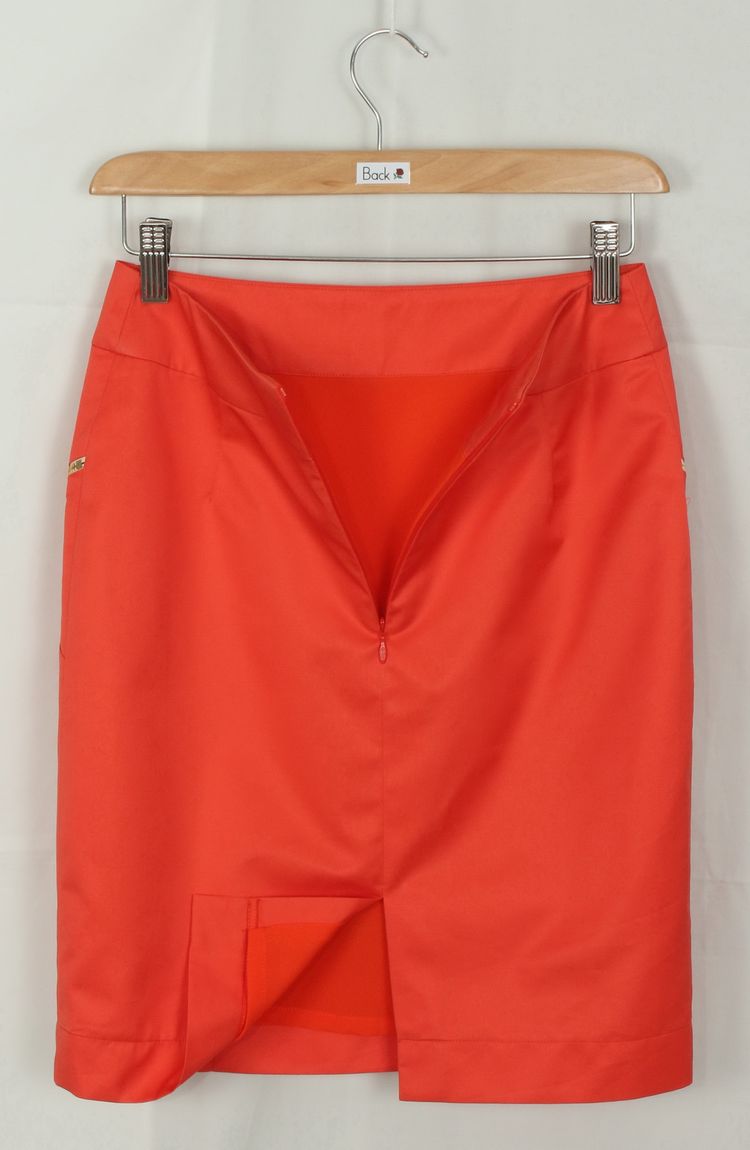 SK-121 กระโปรงแฟชั่น&ทำงาน ทรงสอบ แต่งด้วยซิปฟันทอง ผ้าคอตต้อนญี่ปุ่นผสมสเปนเดกสีส้ม